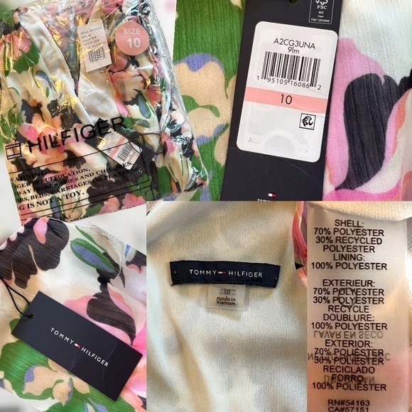 NWT TOMMY HILFIGER Isla Floral Print Chiffon V-Neck Tie Shoulder Midi Dress - Picture 13 of 14